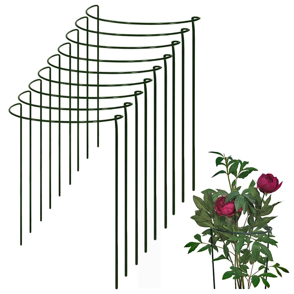 Bow Plant Supports for Peonies, Hydrangea, Roses, etc - Strong Metal Garden Supports - Interlinking to make rows, circles, cloverleaves, etc (Pack of 9 - Low (40cm high x 42cm wide))