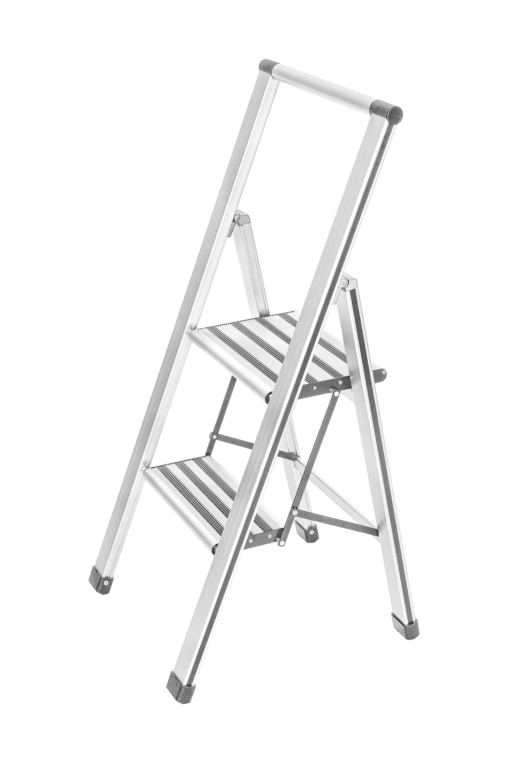 WENKO 601015100 Aluminium design folding stepladder 2-step white - household ladder, Aluminium coated, 44 x 101 x 5.5 cm, White