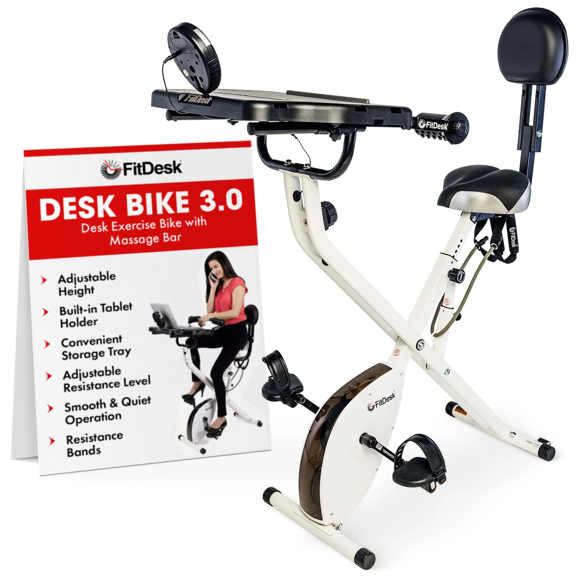 Fitdesk 3.0 Desk Exercise Bike - White, Medium