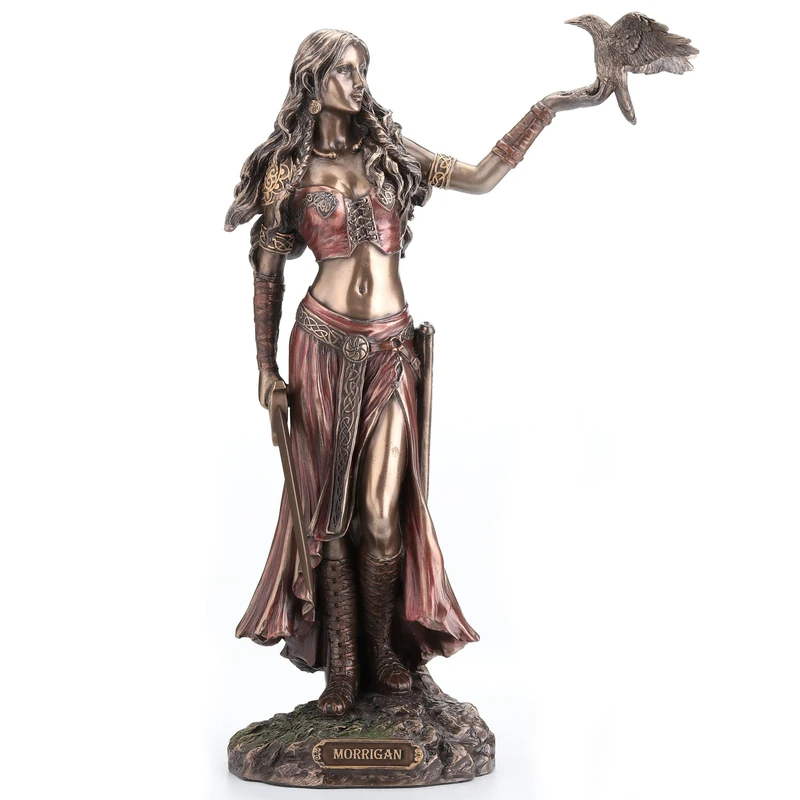 Veronese Design Morrigan Celtic Goddess of Battle Holding Crow and Sword Bronze Finish Statue