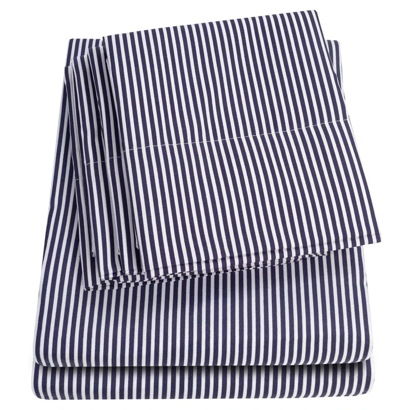 Sweet Home Collection Queen Sheet Set - 6 Piece 1500 Supreme Collection Fine Brushed Microfiber Deep Pocket Queen Sheet Set Bedding - 2 Extra Pillow Cases, Great Value, Classic Stripe Navy