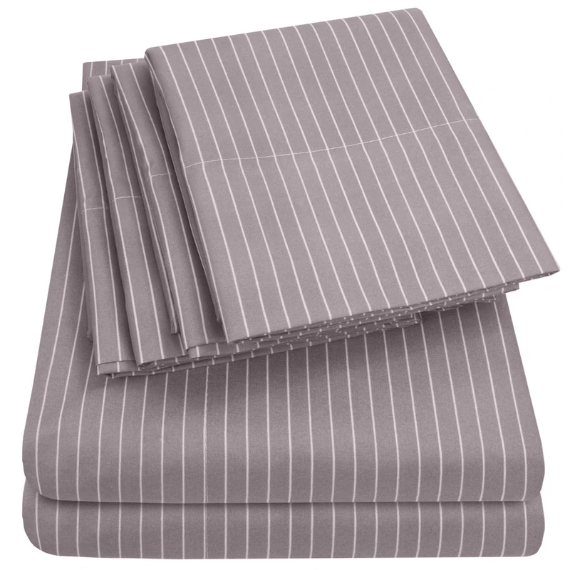 Queen Sheets Pinstripe Gray - 6 Piece 1500 Supreme Collection Fine Brushed Microfiber Deep Pocket Queen Sheet Set Bedding - 2 Extra Pillow Cases, Great Value, Queen, Pinstripe Gray