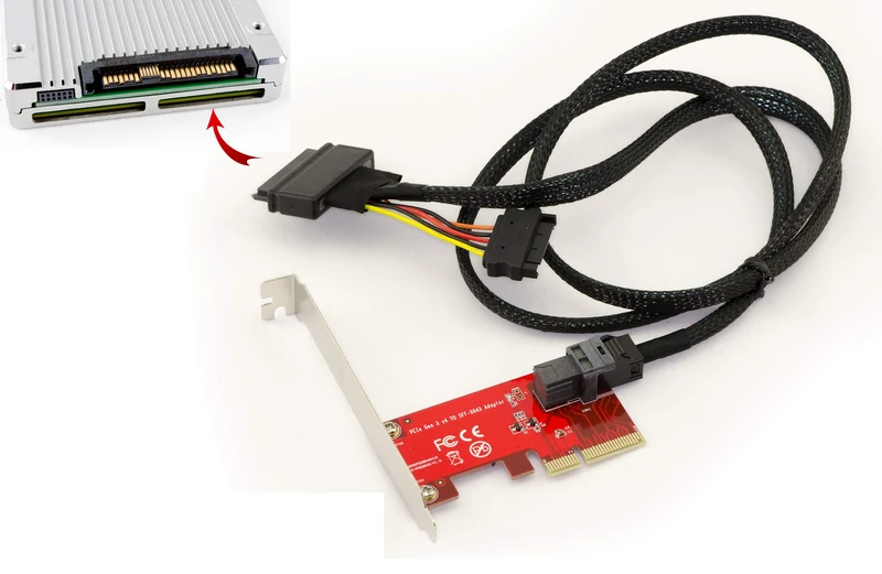 KALEA-INFORMATIQUE PCIe x4 controller card for U.2 NVMe SSDs (U2 68Pin SFF-8639) - 1m cable - LOW AND HIGH PROFILE EQUERS