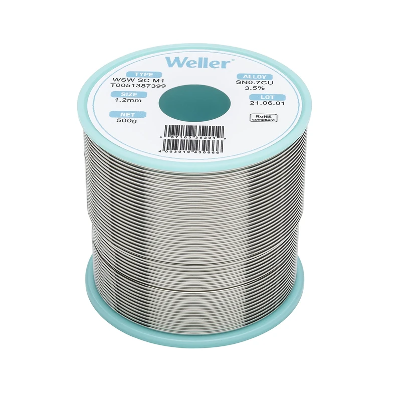 Weller WSW SC M1 (T0051387399) Lead-Free Solder Wire, 100% Continuous Flux Core and Long-Term Durable Joints, 500 g, Silver