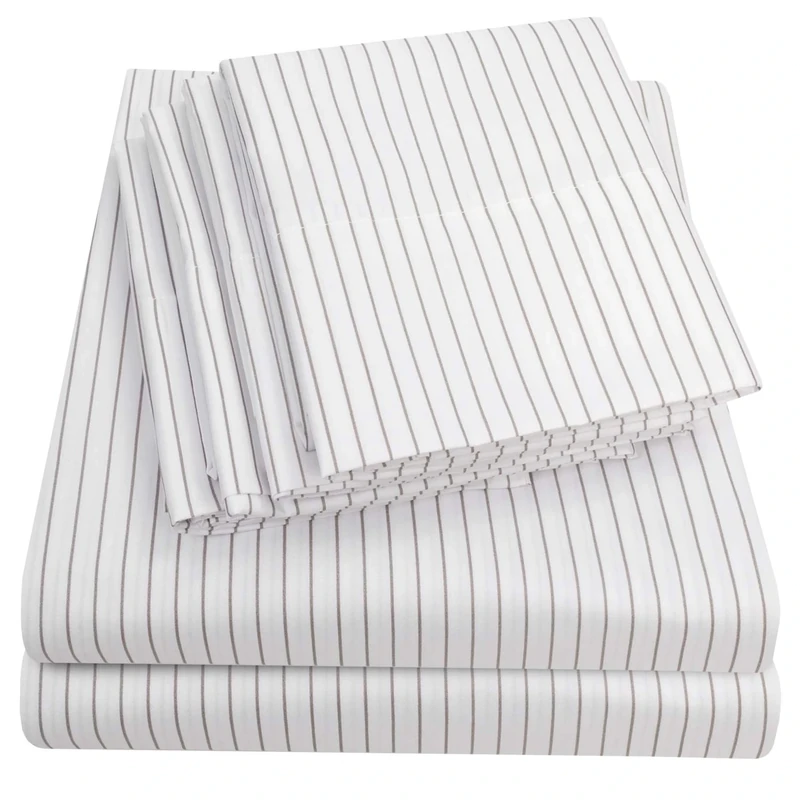 King Size Bed Sheets - 6 Piece 1500 Supreme Collection Fine Brushed Microfiber Deep Pocket King Sheet Set Bedding - 2 Extra Pillow Cases, Great Value, King, Pinstripe White