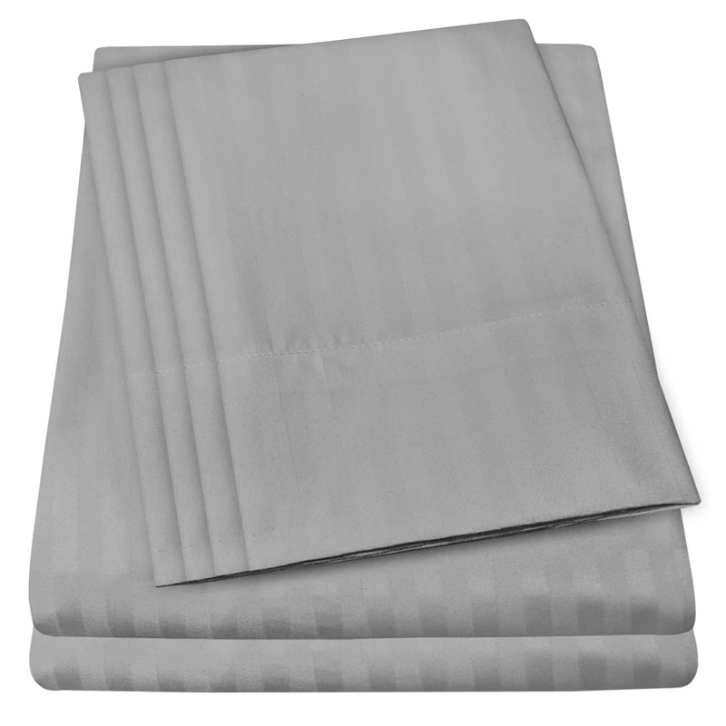 Dobby Stripe Queen Sheets - 6 Piece 1500 Supreme Collection Fine Brushed Microfiber Deep Pocket Queen Sheet Set Bedding - 2 Extra Pillow Cases, Great Value, Queen, Dobby Silver