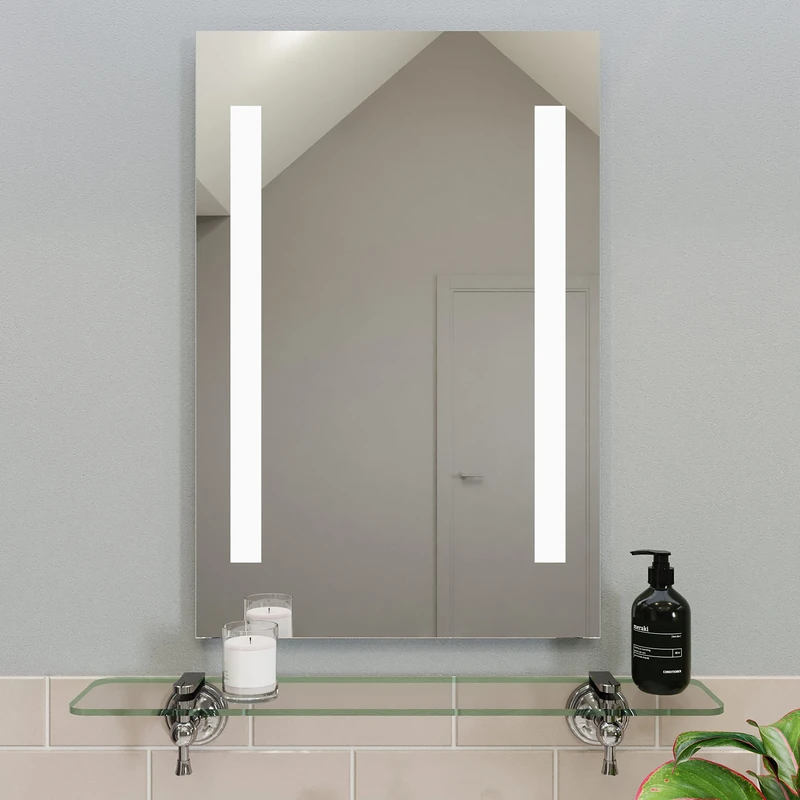 Croydex Thornton Bathroom Mirror with Lights - Easy to Install Bathroom LED mirror Battery Operated with All Fittings Included, Two Light Strips, Touch Button Power Switch, 60x40cm