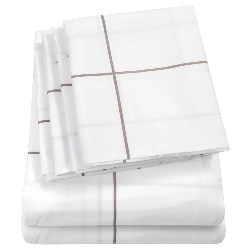 Sweet Home Collection King Size Bed Sheets - 6 Piece 1500 Supreme Collection Fine Brushed Microfiber Deep Pocket King Sheet Set Bedding - 2 Extra Pillow Cases, Great Value, Window Pane White