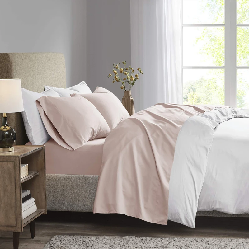 Madison Park 3M Microcell Color Fast, Wrinkle and Stain Resistant, Soft Sheets with 16" Deep Pocket All Season, Cozy Bedding-Set, Matching Pillow Case, 4 pieces, Queen, Blush - Image 1