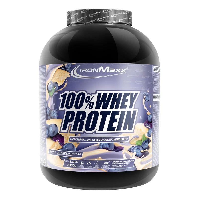IronMaxx 100% Whey Protein Powder 2350g - Blueberry | High Protein Shake with BCAAs & EAAs | Low Carb & Low Sugar Whey | Ideal for Muscle Gain, Diet & Fitness