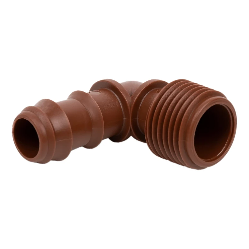 Angle Connector with Thread 1/2 Inch Male Thread in Brown Irrigation Accessories for Any Drip Irrigation Angle Connector with Grooves and External Thread