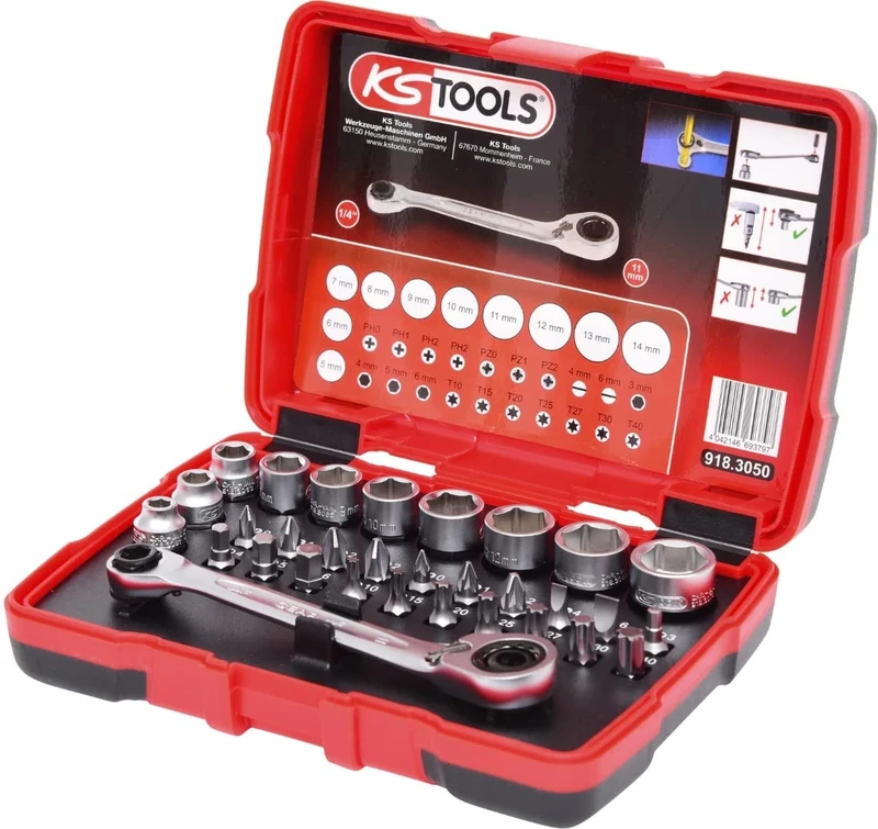 KS Tools 918.3050 1/4" + 11 mm Go through socket and bit set, 31 pcs.