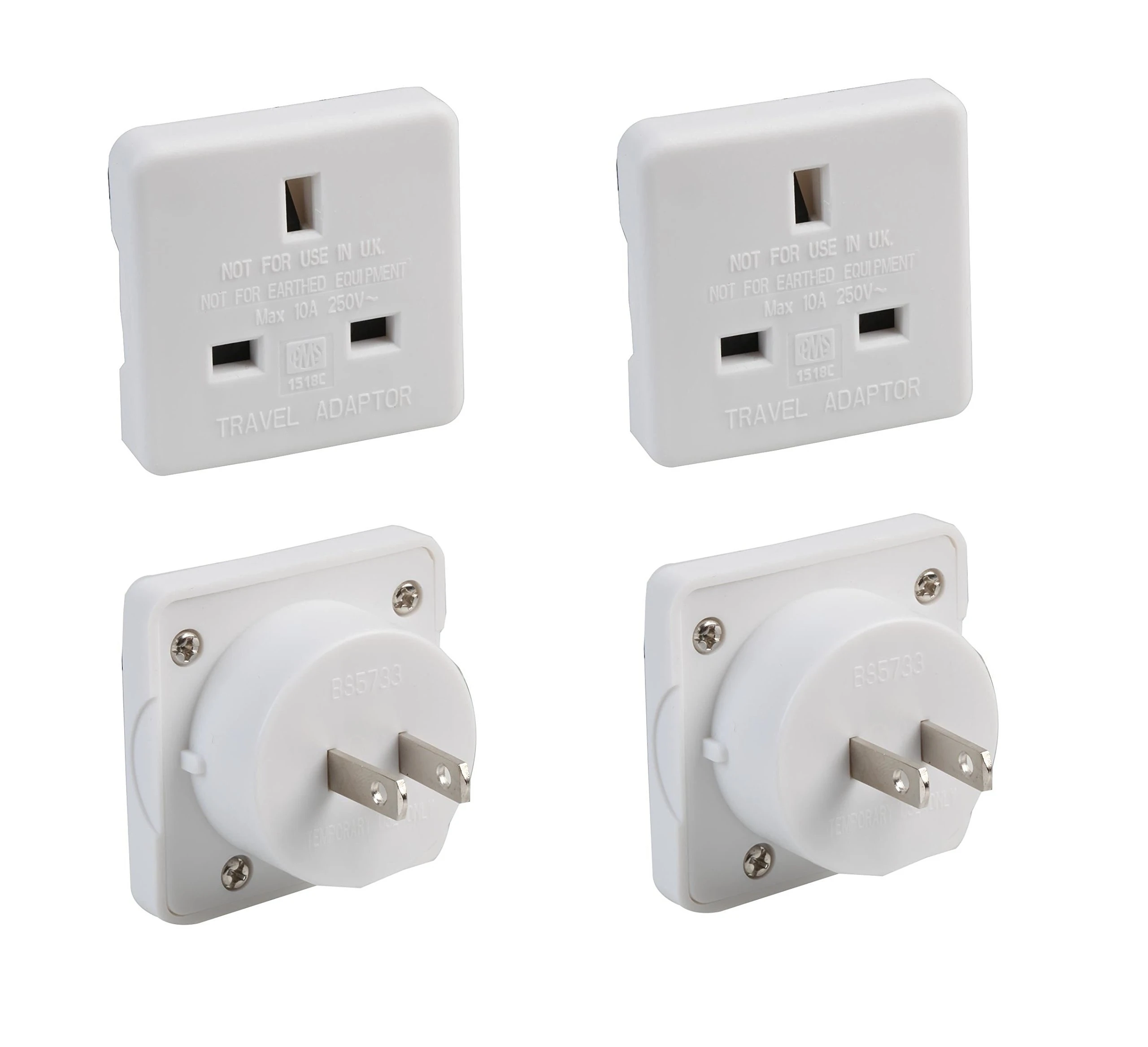 Invero® Set of 2 UK to USA US America Canada Tourist Travel Plug Power Mains Adaptor - White