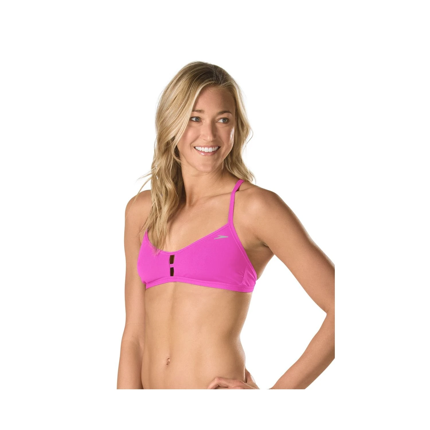 Speedo Women's Solid Fixed Back Endurance Lite Bikini Top, X-Large, Pink/Pink
