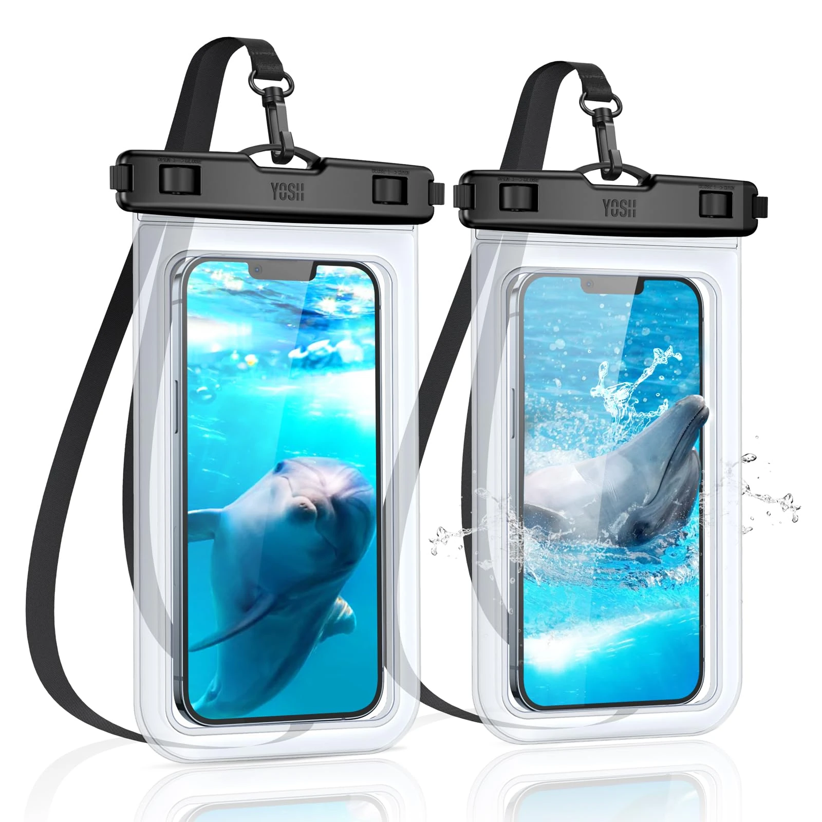 YOSH Waterproof Phone Pouch 2 Pack, 7 inch IPX8 Waterproof Phone Case for Swimming Travel Beach Trip Snorkelling Kayaking, Underwater Case for iPhone 17 Air 16 15 Pro Max Samsung S25 S24 S23 Ultra