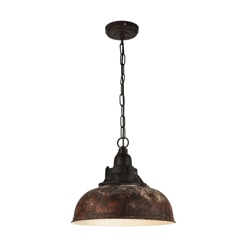 Eglo Grantham 1 Vintage/Industrial Pendant Light, Retro Steel and Plastic Hanging Lighting Coloured in Antique Brown and Black Colour, E27 Socket