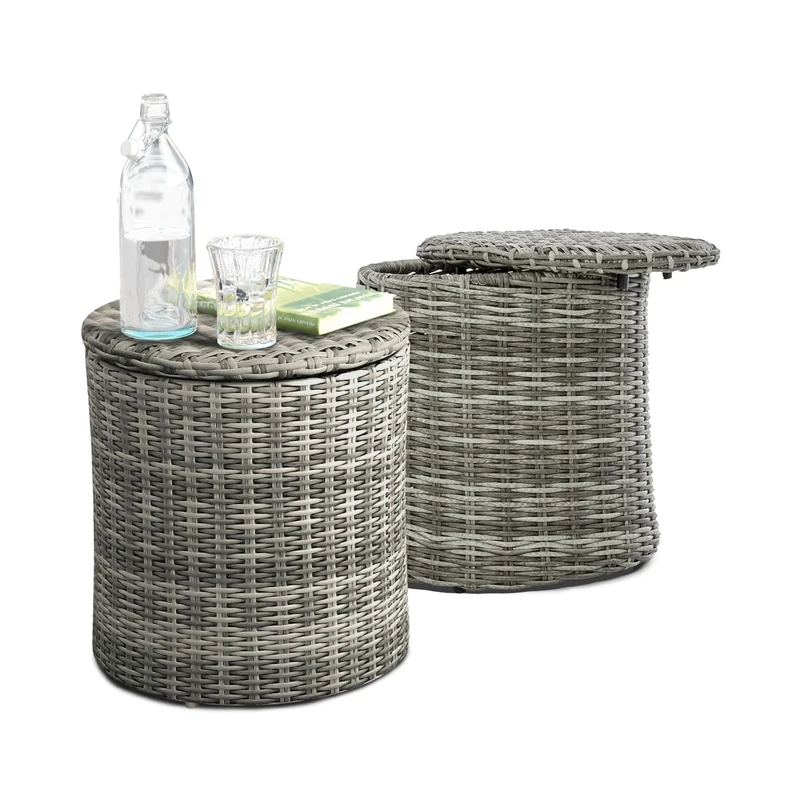 Elle Decor Vallauris Outdoor Storage Side Table, Gray - Image 1