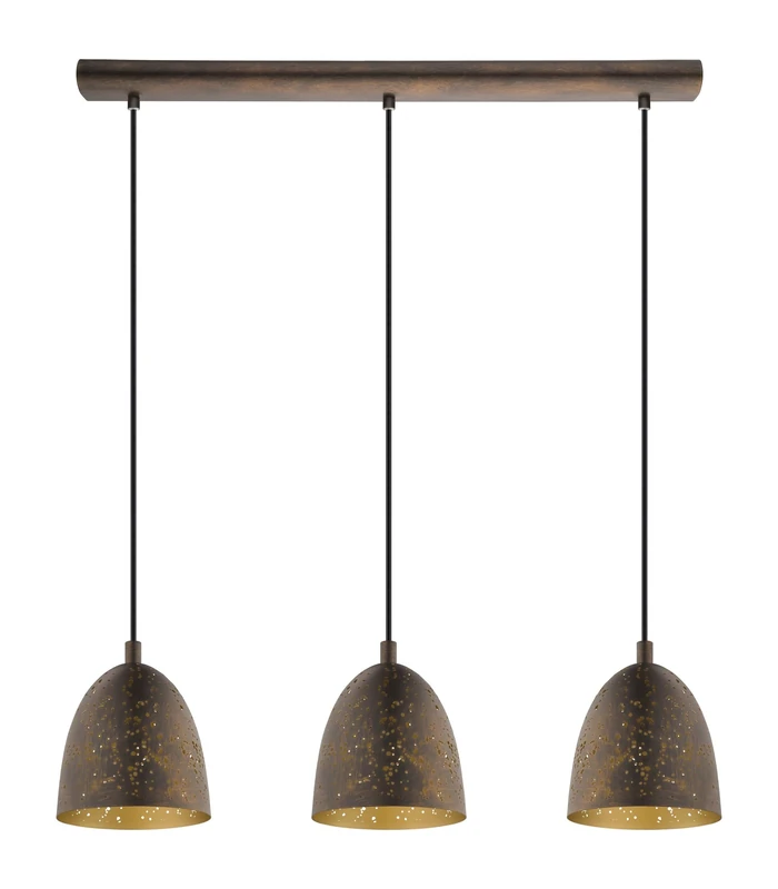 Eglo Safi Vintage Pendant Lamp, Industrial Design 3 Bulbs Ceiling Light, Retro Gold and Brown Steel Hanging Lighting, E27 Socket