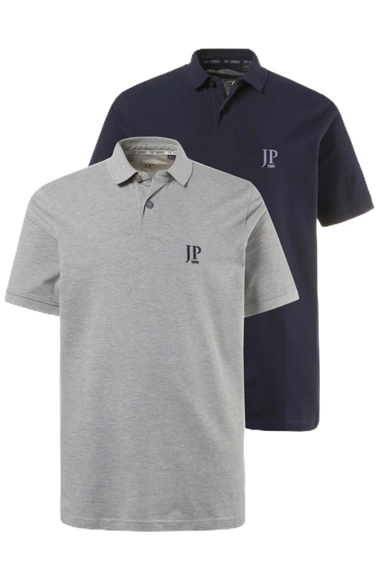 JP 1880 Men's Big & Tall 2-Pack Polo Shirts Grey, Navy XXXXX-Large 704317 70-5XL