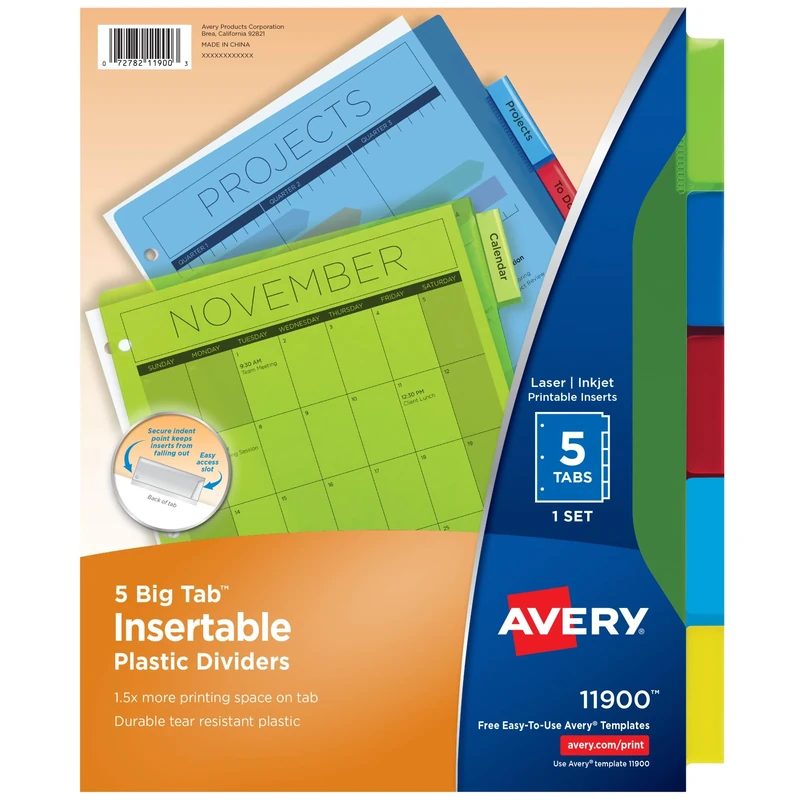 Avery Big Tab Insertable Plastic Dividers, 5 Multicolor Tabs, Case Pack of 24 (5007278211900)