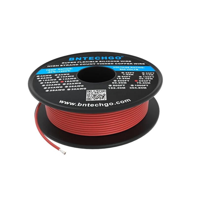 BNTECHGO 18 Gauge Silicone wire spool 250 ft Red Flexible 18 AWG Stranded Tinned Copper Wire