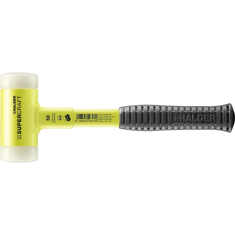Halder 3377150 Mallet with Break-Proof Steel Tube Handle, Yellow, 50 mm