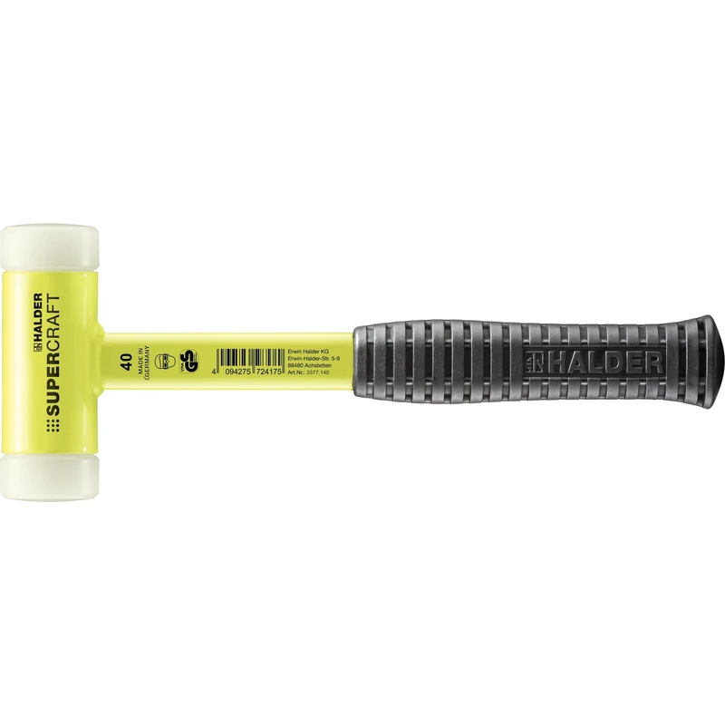 Halder 3377140 Mallet with Break-Proof Steel Tube Handle, Yellow, 40 mm