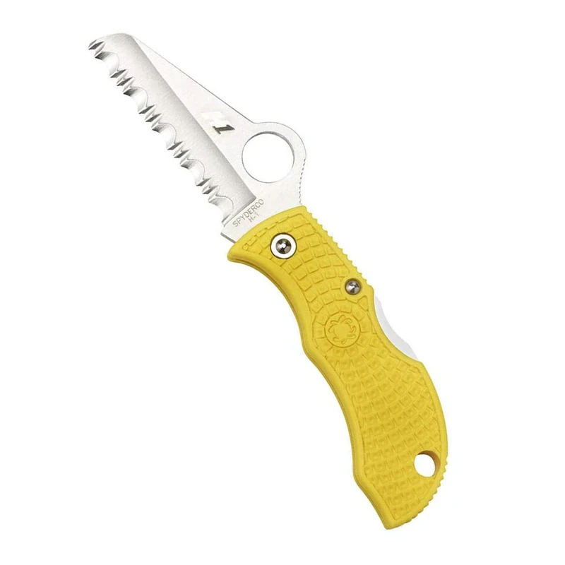 Spyderco Manbug Salt Lightweight 4.40" Folding Knife with 1.90" H-1 Hollow-Ground Blade and Yellow FRN Handle - SpyderEdge Serration - MYLS