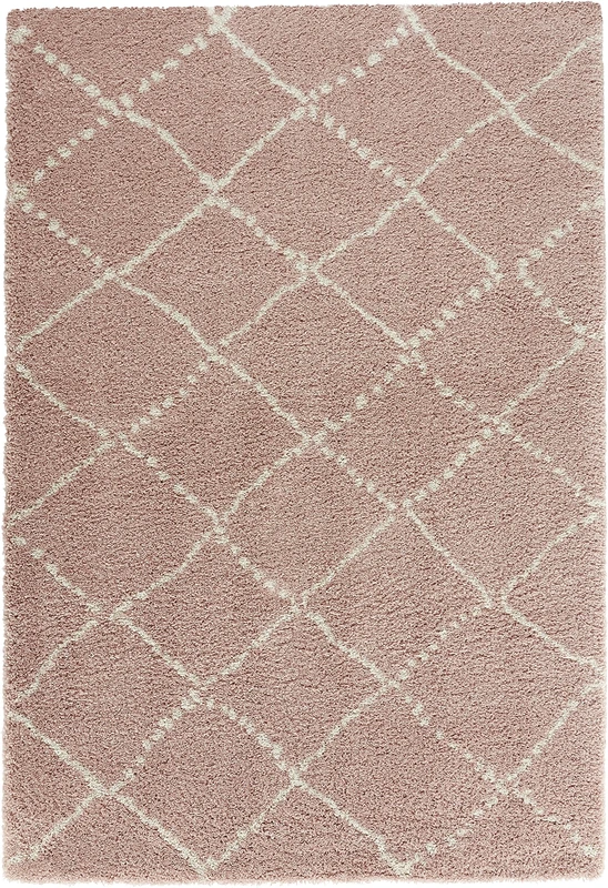 Mint Rugs Hash Rug High Pile Living Room Rug Soft Fluffy Long Pile Shaggy Flokati Diamond Pattern for Living Room Kitchen Hallway or Bedroom Pink Cream 160 x 230 cm