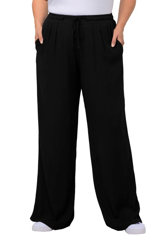 Ulla Popken Womenswear Plus Size Curvy Oversize Wide Leg Crepe Pants Black 54+ 709944 10-54+