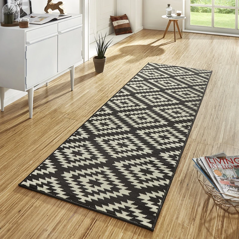 Hanse Home Nordic Rug Runner, 80 x 300 cm, Soft Short Pile Rug, Modern Diamond Design Runner for Hallway, Bedroom, Children's Room, Bathroom, Living Room, Kitchen, Decorative Runner, Black