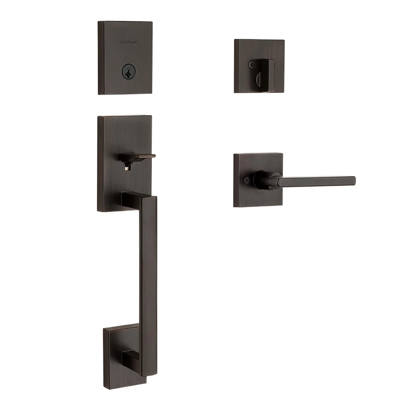 Kwikset 98180-001 San Clemente Single Cylinder Low Profile Handleset Front Door Lock with Halifax Lever Featuring SmartKey Security in Venetian Bronze