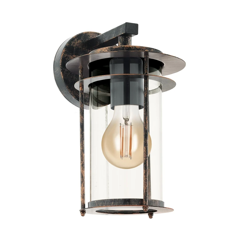 Eglo Outdoor Wall Light Valdeo, External Porch Lighting, Lantern Made of Galvanized Steel and Clear Glass, Antique Copper Outside lamp, E27 Socket, IP44