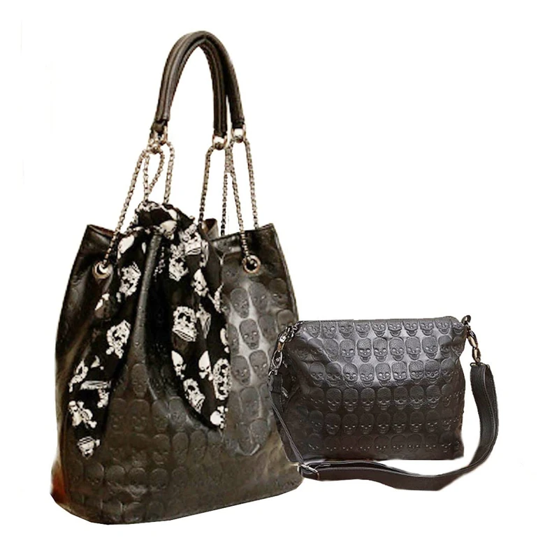 zuoge Womens Skull Print PU Leather Hobo Tote Shoulder Bag Package Handbag with Gift