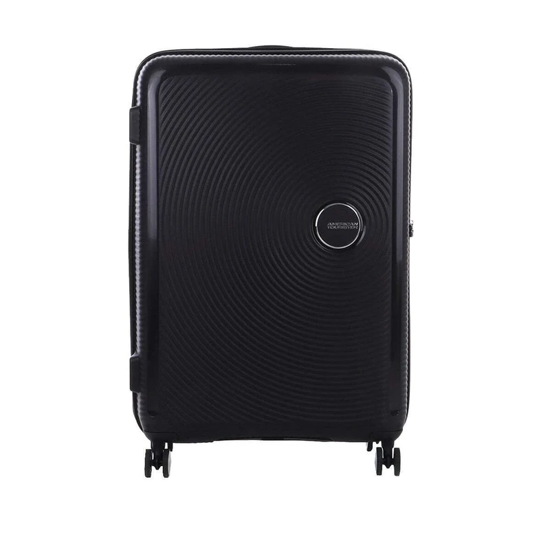 American Tourister Soundbox - Hard Shell Suitcase 77 cm Large - Trolley Suitcase with 4 Wheels, TSA Lock, Expandable & Light - 97/110 L - Black (Bass Black)