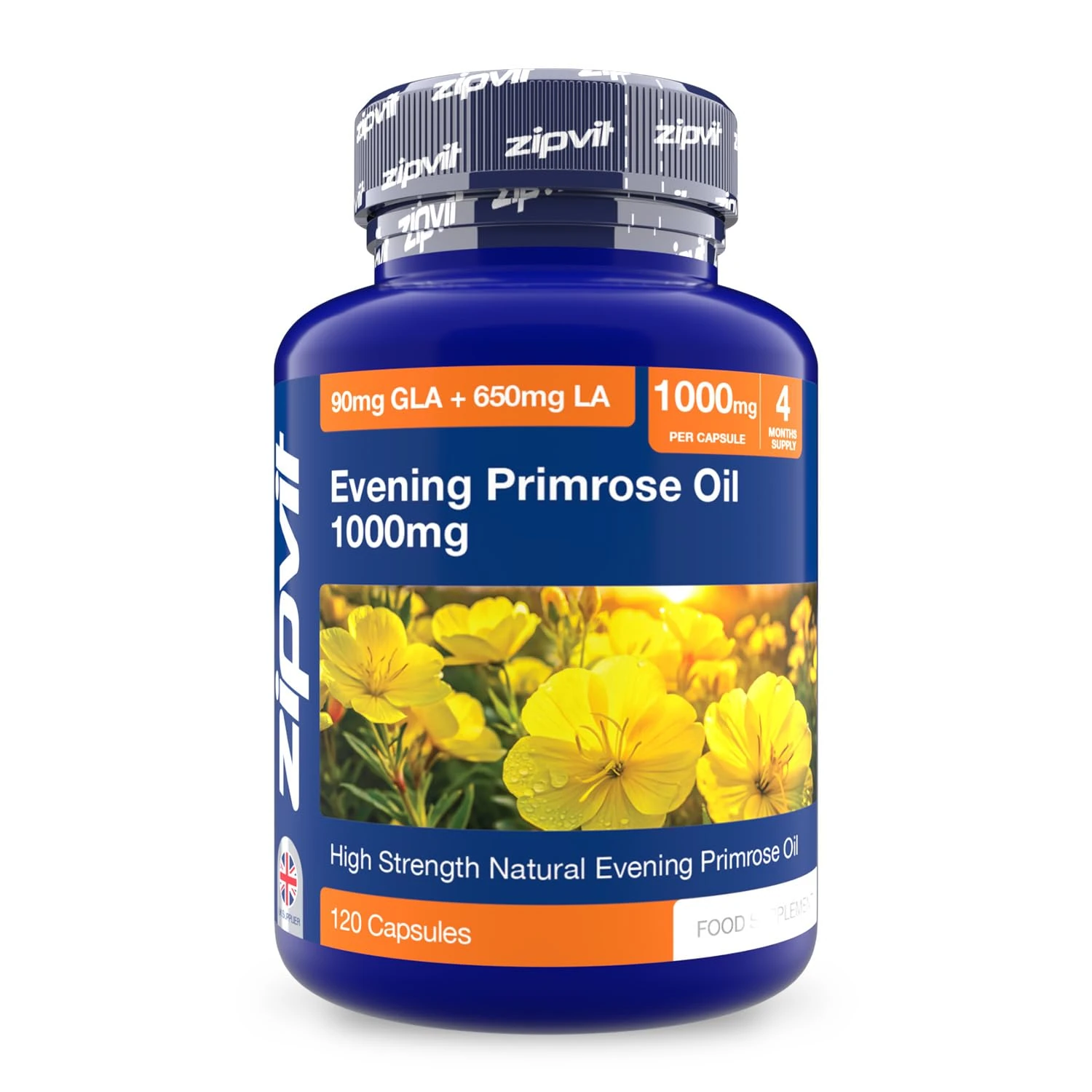 Zipvit Evening Primrose Oil 1000mg, 120 Softgel Capsules, Pure Cold Pressed Evening Primrose Oil, High in Omega 6 Gamma Linolenic Acid, Supports Women's Health