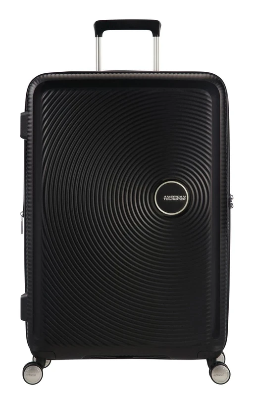 American Tourister Soundbox - Hard Shell Suitcase 67 cm Medium - Trolley Suitcase with 4 Wheels, TSA Lock, Expandable & Light - 71.5/81 L - Black (Bass Black)