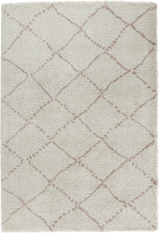 Hash Rug High Pile Living Room Rug Soft Fluffy Long Pile Shaggy Flokati Diamond Pattern for Living Room Kitchen Hallway or Bedroom Cream Pink 120 x 170 cm