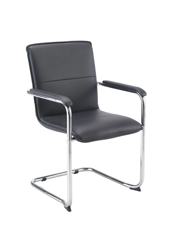 Office Hippo Cantilever Office Visitor Chair With Arms, For Meeting Rooms, Boardrooms or the Home Offfice , Chrome Cantilever Frame, PU Leather, Black