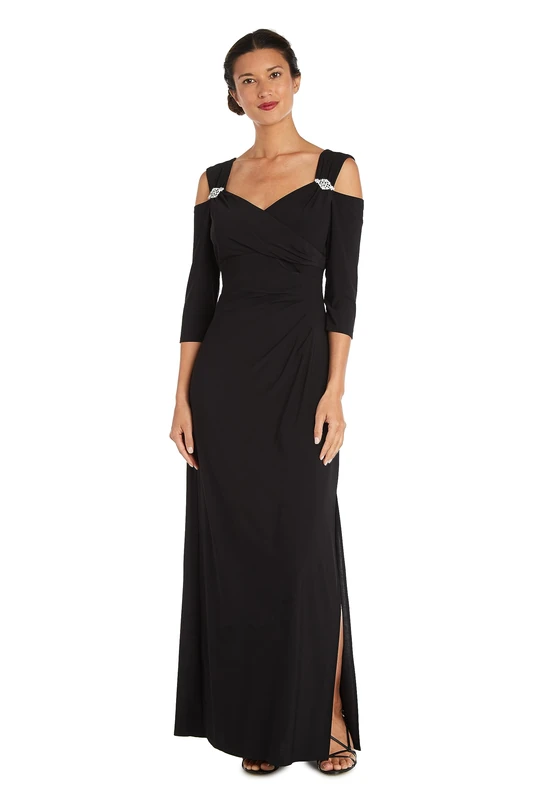 R&M Richards Women's Empire Waist Cold Shoulder with Sleeves Missy Special Occasion Dress, Black, 18 - Image 1
