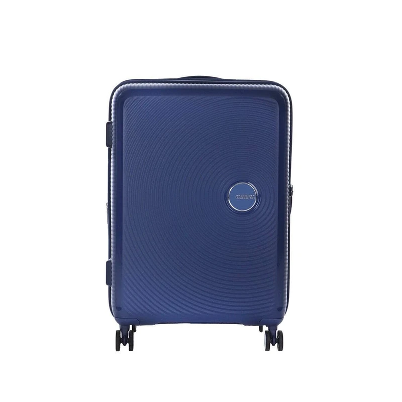 American Tourister Soundbox - Hard Shell Suitcase 67 cm Medium - Trolley Suitcase with 4 Wheels, TSA Lock, Expandable & Light - 71.5/81 L - Blue (Midnight Navy)