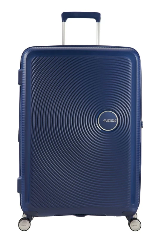 American Tourister Soundbox - Hard Shell Suitcase 77 cm Large - Trolley Suitcase with 4 Wheels, TSA Lock, Expandable & Light - 97/110 L - Blue (Midnight Navy)