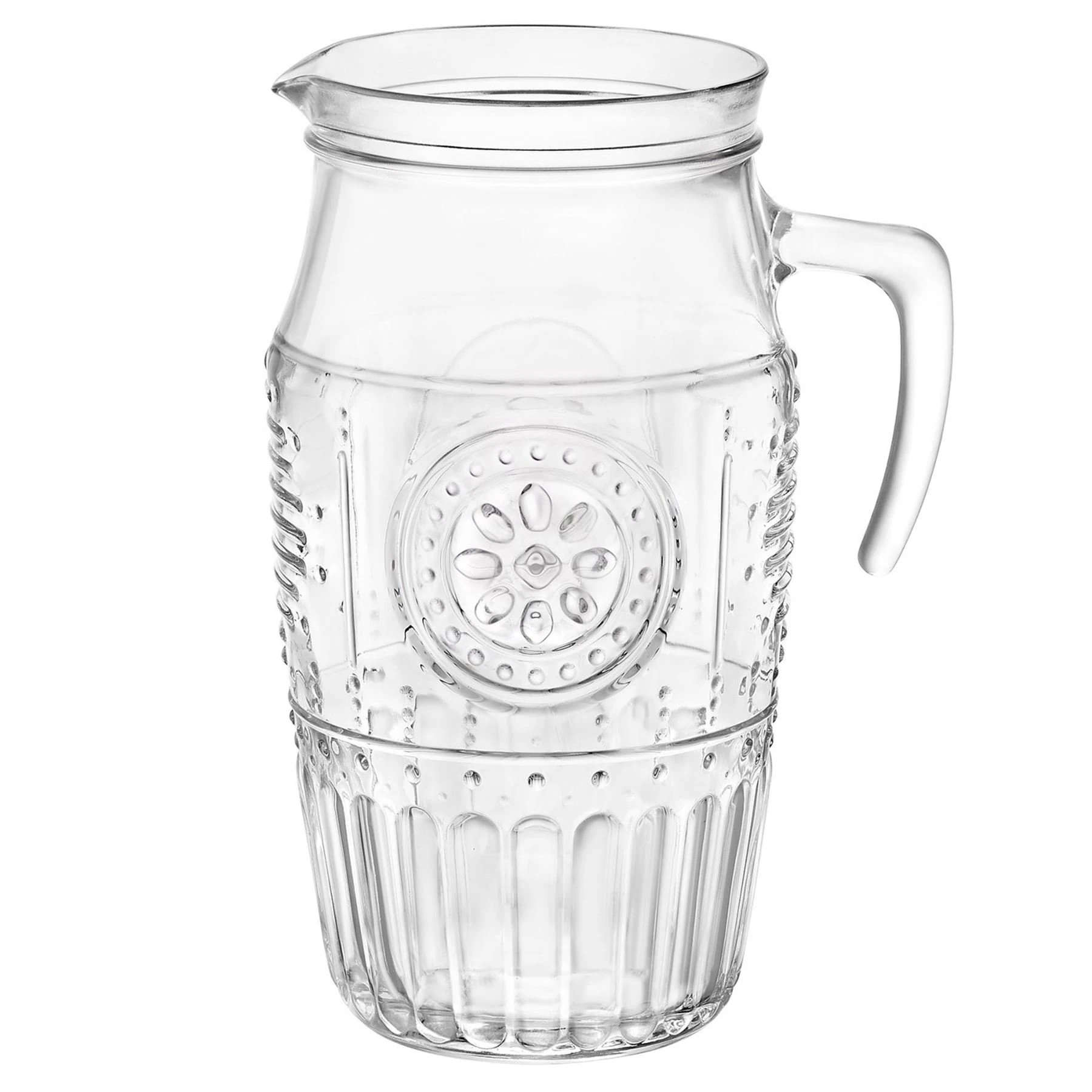Bormioli Rocco Romantic Glass Water Jug - Floral Decorated Boho Cocktail Serving Pitcher - 1.8 Litre - Clear