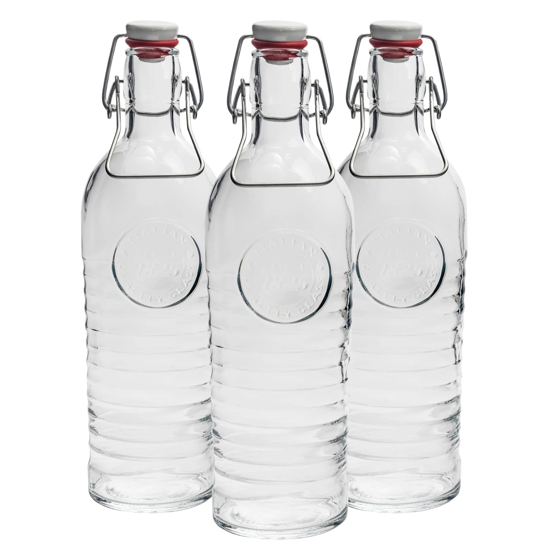 BORMIOLI ROCCO Officina Vintage 1825 Glass Bottle with Removable Cap - 1200 ML (37.25 oz) - Set of 3
