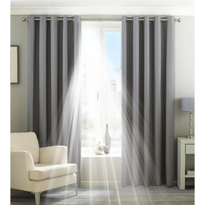Riva Home Eclipse Blackout Eyelet Curtains, Polyester, Silver, 66 x 54 (168 x 137 cm)