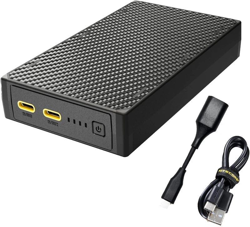 Nitecore Powerbank NB20000 Gen3 - Power Bank with 20000 mAh and Ultralight Carbon Fibre, Portable USB-C Charger, Fast Charging Power Delivery