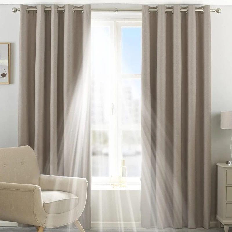 Riva Home Eclipse Blackout Eyelet Curtains, Beige, 66 x 72-Inch