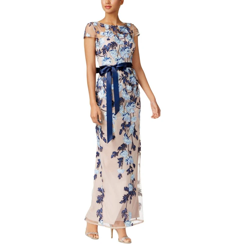 Adrianna Papell Women's Cascading Floral Column Gown - Blue - 12