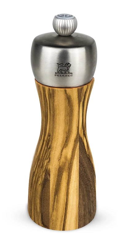 Peugeot - Fidji Manual Salt Mill - Adjustable Grinder - Olive Wood and Stainless Steel - 15 cm