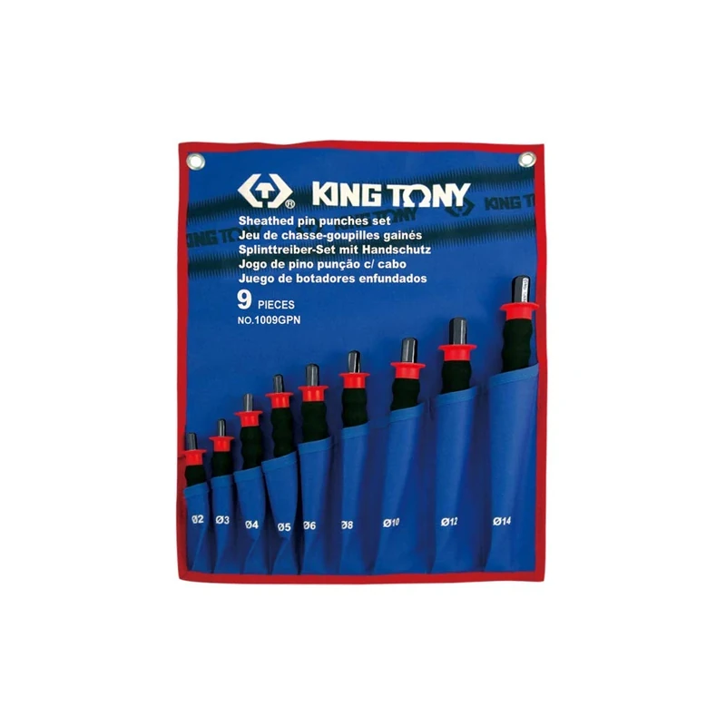KING TONY 1009GPN Sheathed Alloy Steel Pin Punch Set, 9 Pieces